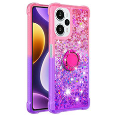 Coque Silicone Housse Etui Gel Bling-Bling avec Support Bague Anneau YB2 pour Xiaomi Redmi Note 12 Turbo 5G Rose Rouge