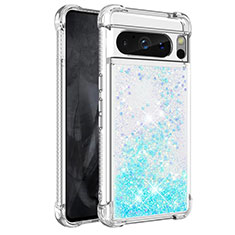 Coque Silicone Housse Etui Gel Bling-Bling S01 pour Google Pixel 8 Pro 5G Bleu Ciel