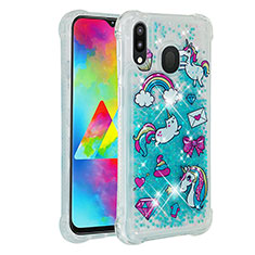 Coque Silicone Housse Etui Gel Bling-Bling S01 pour Samsung Galaxy M20 Bleu Ciel