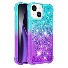 Coque Silicone Housse Etui Gel Bling-Bling S02 pour Apple iPhone 15 Plus Bleu Ciel