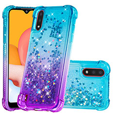 Coque Silicone Housse Etui Gel Bling-Bling S02 pour Samsung Galaxy A01 SM-A015 Bleu Ciel