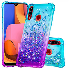 Coque Silicone Housse Etui Gel Bling-Bling S02 pour Samsung Galaxy A20s Bleu Ciel