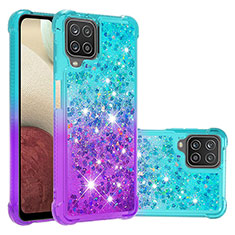 Coque Silicone Housse Etui Gel Bling-Bling S02 pour Samsung Galaxy F12 Bleu Ciel