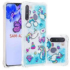 Coque Silicone Housse Etui Gel Bling-Bling S03 pour Samsung Galaxy A21 European Bleu Ciel