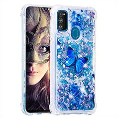 Coque Silicone Housse Etui Gel Bling-Bling S03 pour Samsung Galaxy M21 Bleu