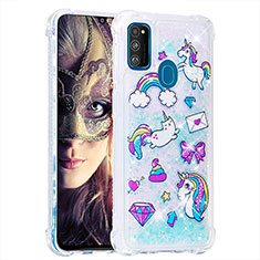 Coque Silicone Housse Etui Gel Bling-Bling S03 pour Samsung Galaxy M21 Bleu Ciel