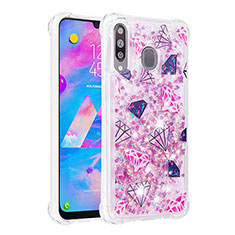 Coque Silicone Housse Etui Gel Bling-Bling S03 pour Samsung Galaxy M30 Rose Rouge
