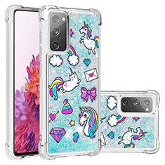 Coque Silicone Housse Etui Gel Bling-Bling S03 pour Samsung Galaxy S20 FE 5G Bleu Ciel