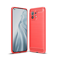 Coque Silicone Housse Etui Gel Line C01 pour Xiaomi Mi 11 Lite 4G Rouge