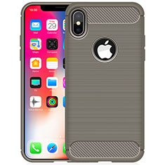 Coque Silicone Housse Etui Gel Line pour Apple iPhone X Gris