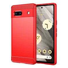 Coque Silicone Housse Etui Gel Line pour Google Pixel 7a 5G Rouge