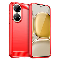 Coque Silicone Housse Etui Gel Line pour Huawei P50 Rouge