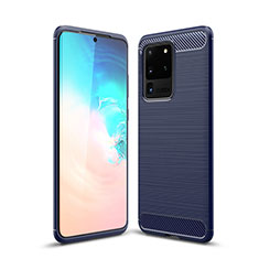 Coque Silicone Housse Etui Gel Line S02 pour Samsung Galaxy S20 Ultra 5G Bleu