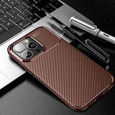 Coque Silicone Housse Etui Gel Serge pour Apple iPhone 14 Pro Max Marron