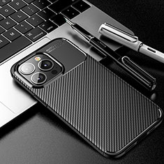 Coque Silicone Housse Etui Gel Serge pour Apple iPhone 14 Pro Noir