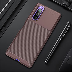 Coque Silicone Housse Etui Gel Serge pour Sony Xperia 5 Marron