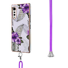 Coque Silicone Motif Fantaisie Souple Couleur Unie Etui Housse avec Laniere Strap Y01B pour LG Velvet 5G Violet