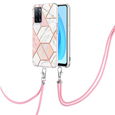 Coque Silicone Motif Fantaisie Souple Couleur Unie Etui Housse avec Laniere Strap Y01B pour Oppo A53s 5G Rose