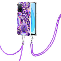 Coque Silicone Motif Fantaisie Souple Couleur Unie Etui Housse avec Laniere Strap Y01B pour Oppo A56 5G Violet