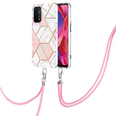 Coque Silicone Motif Fantaisie Souple Couleur Unie Etui Housse avec Laniere Strap Y01B pour Oppo A74 5G Rose