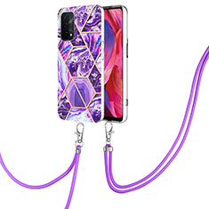 Coque Silicone Motif Fantaisie Souple Couleur Unie Etui Housse avec Laniere Strap Y01B pour Oppo A93 5G Violet