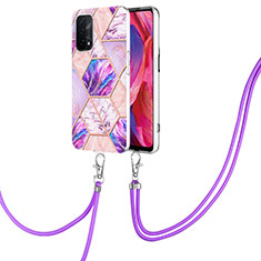 Coque Silicone Motif Fantaisie Souple Couleur Unie Etui Housse avec Laniere Strap Y01B pour Oppo A93 5G Violet Clair