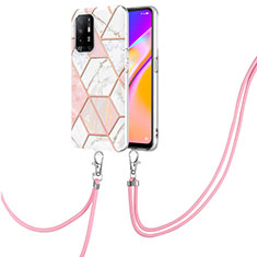 Coque Silicone Motif Fantaisie Souple Couleur Unie Etui Housse avec Laniere Strap Y01B pour Oppo A94 5G Rose