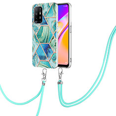 Coque Silicone Motif Fantaisie Souple Couleur Unie Etui Housse avec Laniere Strap Y01B pour Oppo A94 5G Vert