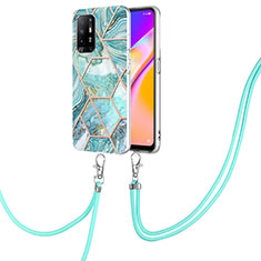 Coque Silicone Motif Fantaisie Souple Couleur Unie Etui Housse avec Laniere Strap Y01B pour Oppo A95 5G Pastel Vert