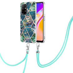 Coque Silicone Motif Fantaisie Souple Couleur Unie Etui Housse avec Laniere Strap Y01B pour Oppo F19 Pro+ Plus 5G Vert Nuit