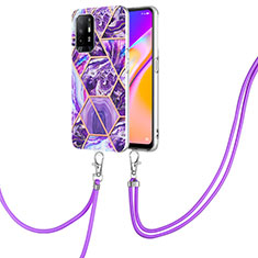 Coque Silicone Motif Fantaisie Souple Couleur Unie Etui Housse avec Laniere Strap Y01B pour Oppo F19 Pro+ Plus 5G Violet