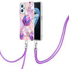 Coque Silicone Motif Fantaisie Souple Couleur Unie Etui Housse avec Laniere Strap Y01B pour Oppo K10 4G Violet Clair