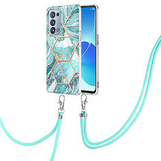 Coque Silicone Motif Fantaisie Souple Couleur Unie Etui Housse avec Laniere Strap Y01B pour Oppo Reno6 Pro+ Plus 5G Pastel Vert