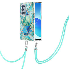 Coque Silicone Motif Fantaisie Souple Couleur Unie Etui Housse avec Laniere Strap Y01B pour Oppo Reno6 Pro+ Plus 5G Vert