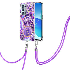 Coque Silicone Motif Fantaisie Souple Couleur Unie Etui Housse avec Laniere Strap Y01B pour Oppo Reno6 Pro+ Plus 5G Violet