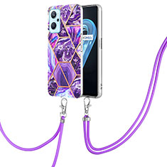 Coque Silicone Motif Fantaisie Souple Couleur Unie Etui Housse avec Laniere Strap Y01B pour Realme 9i 4G Violet