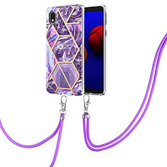 Coque Silicone Motif Fantaisie Souple Couleur Unie Etui Housse avec Laniere Strap Y01B pour Samsung Galaxy A01 Core Violet