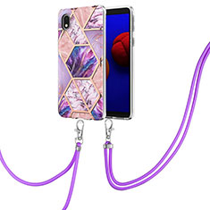 Coque Silicone Motif Fantaisie Souple Couleur Unie Etui Housse avec Laniere Strap Y01B pour Samsung Galaxy A01 Core Violet Clair