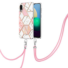 Coque Silicone Motif Fantaisie Souple Couleur Unie Etui Housse avec Laniere Strap Y01B pour Samsung Galaxy A02 Rose