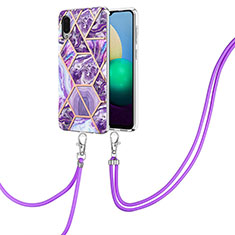 Coque Silicone Motif Fantaisie Souple Couleur Unie Etui Housse avec Laniere Strap Y01B pour Samsung Galaxy A02 Violet