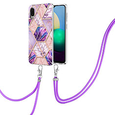 Coque Silicone Motif Fantaisie Souple Couleur Unie Etui Housse avec Laniere Strap Y01B pour Samsung Galaxy A02 Violet Clair