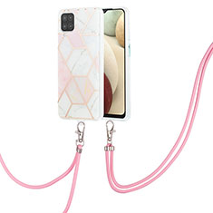 Coque Silicone Motif Fantaisie Souple Couleur Unie Etui Housse avec Laniere Strap Y01B pour Samsung Galaxy A12 Rose