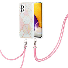 Coque Silicone Motif Fantaisie Souple Couleur Unie Etui Housse avec Laniere Strap Y01B pour Samsung Galaxy A13 4G Rose