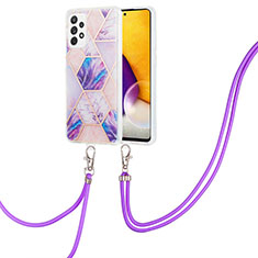 Coque Silicone Motif Fantaisie Souple Couleur Unie Etui Housse avec Laniere Strap Y01B pour Samsung Galaxy A13 4G Violet Clair