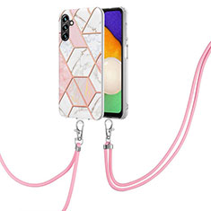 Coque Silicone Motif Fantaisie Souple Couleur Unie Etui Housse avec Laniere Strap Y01B pour Samsung Galaxy A13 5G Rose