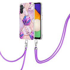 Coque Silicone Motif Fantaisie Souple Couleur Unie Etui Housse avec Laniere Strap Y01B pour Samsung Galaxy A13 5G Violet Clair