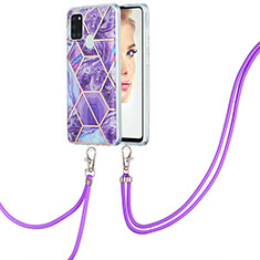 Coque Silicone Motif Fantaisie Souple Couleur Unie Etui Housse avec Laniere Strap Y01B pour Samsung Galaxy A21s Violet