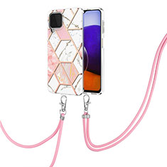 Coque Silicone Motif Fantaisie Souple Couleur Unie Etui Housse avec Laniere Strap Y01B pour Samsung Galaxy A22 4G Rose