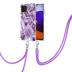 Coque Silicone Motif Fantaisie Souple Couleur Unie Etui Housse avec Laniere Strap Y01B pour Samsung Galaxy A22 4G Violet