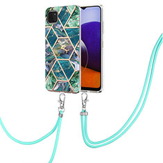 Coque Silicone Motif Fantaisie Souple Couleur Unie Etui Housse avec Laniere Strap Y01B pour Samsung Galaxy A22 5G Vert Nuit